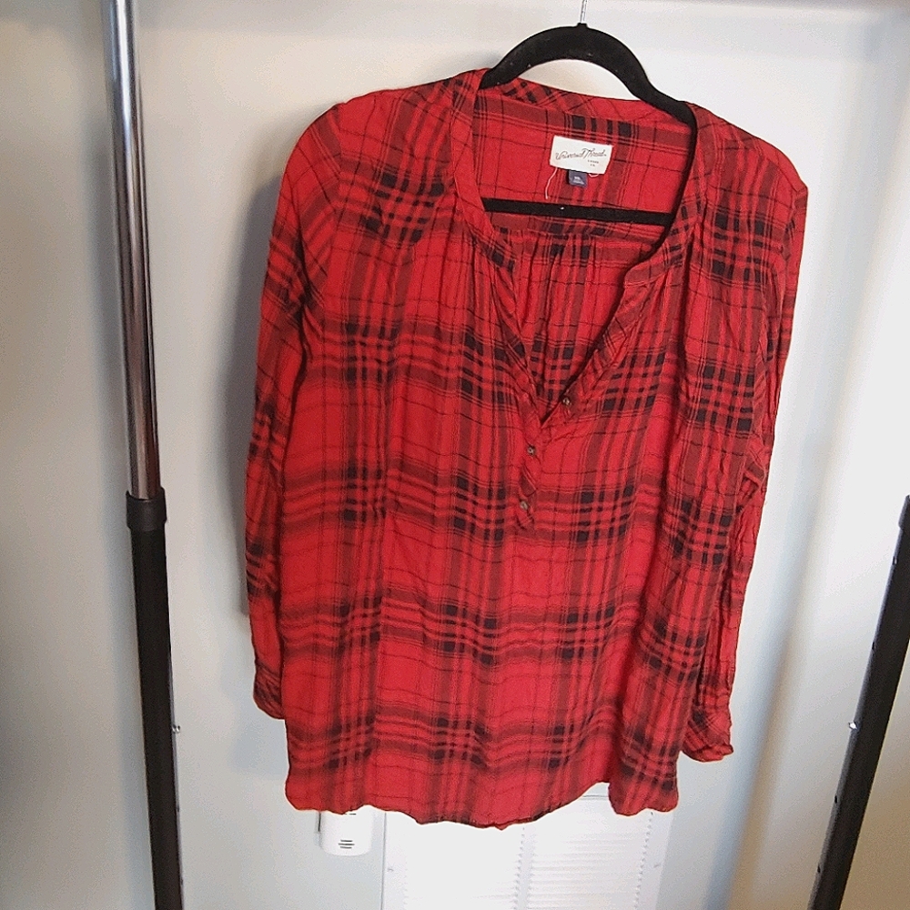 Vintage Thread Orange Red Plaid Blouse